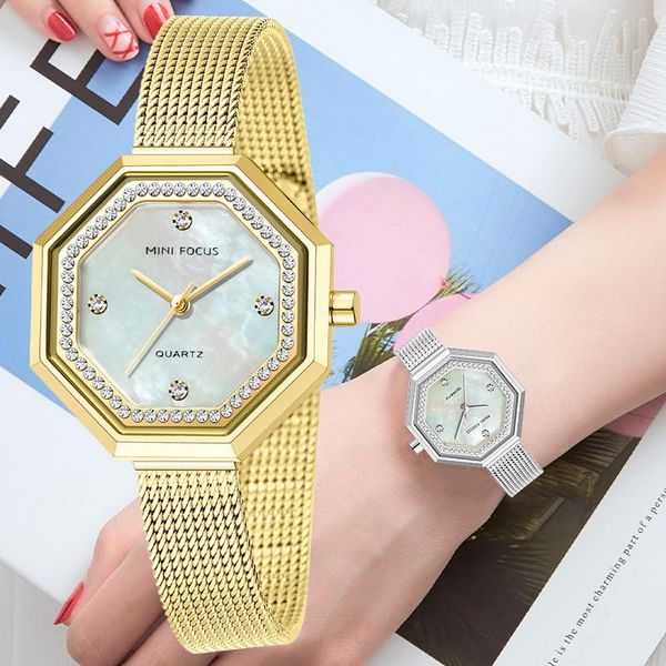 

wristwatches minifocus womens watches waterproof watch ladies stainless steel ultra-thin casual wristwatch gold quartz cloc, Slivery;brown