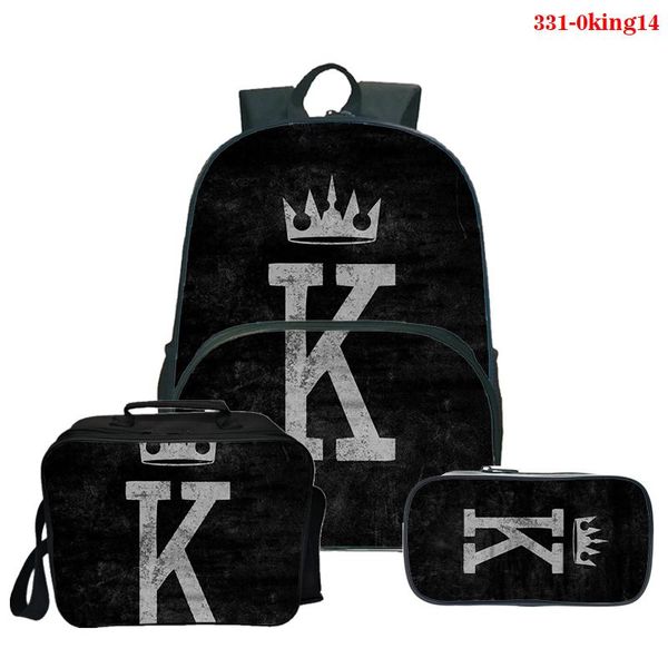 

backpack king printing 3d 3pcs/set school bag for girl boy laptravel knapsack women harajuku pencil case lunch bags pen