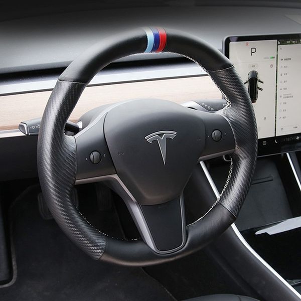 

for tesla model 3 / model y diy custom leather car interior steering wheel cover