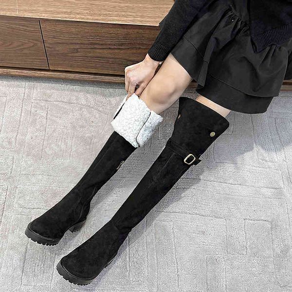 

boots women's long tube knee-high snow wool warm winter party fashion shoes w52t, Black