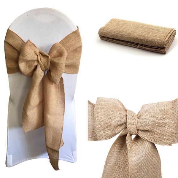 

17*275cm jute burlap lace hessian natural elegant burlap chair sash jute chair table tie bow for rustic wedding decor