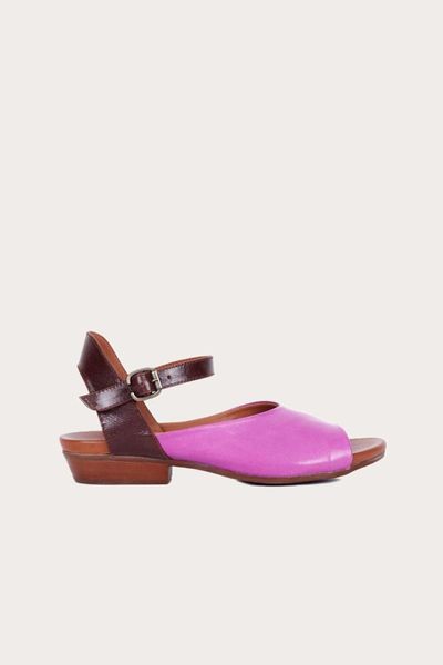 

sandals women lilac brown leather flat, Black