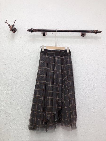 

skirts 2021 women fashion plaid mesh layered high waist skirt 0407, Black