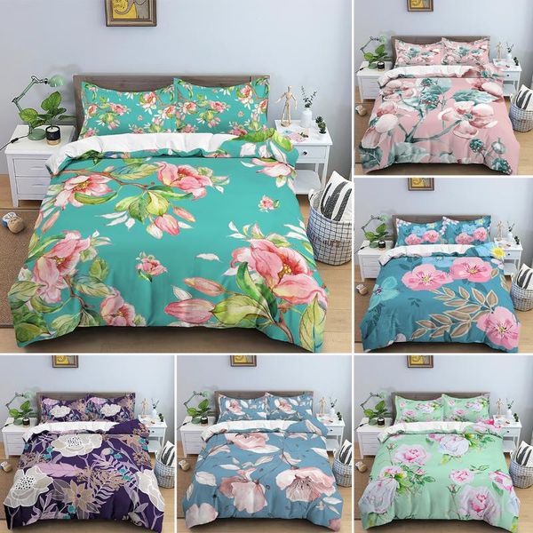 

bedding sets peach blooming pattern duvet cover with pillowcase 2/3pcs quilt set soft single/double//king size comforter