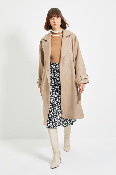 

women's jackets trendyol arched oversize stamp coat twoaw22kb0015, Black;brown