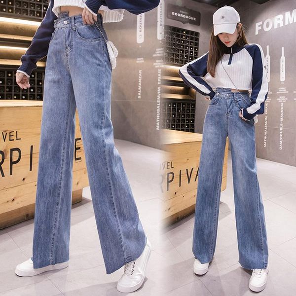 

women's jeans vetevidi women high waist wide leg casual female loose straight denim pants ladies trousers fashion full length, Blue