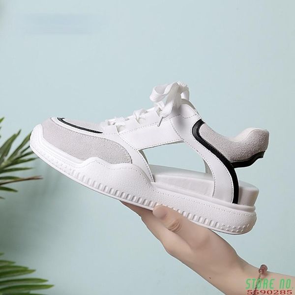 

genuine leather casual summer sandals for women high heels shoes 2021 ladies white leisure, Black