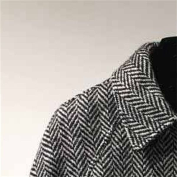 

wool autumn and winter herringbone striped twill cloak short coat tnda, Black