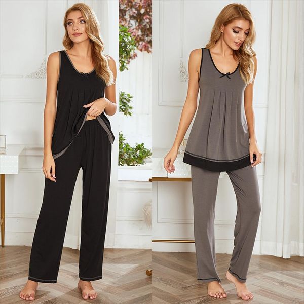 

pajamas black with pants womens sleepwears long trousers loose lingerie simple style sleepwear women pj set home service, Black;red