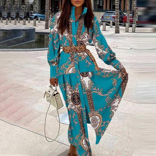 

casual dresses 2022 autumn fashion bohemian printed women's maxi dress long sleeve patchwork shirt holiday oversized robe, Black;gray