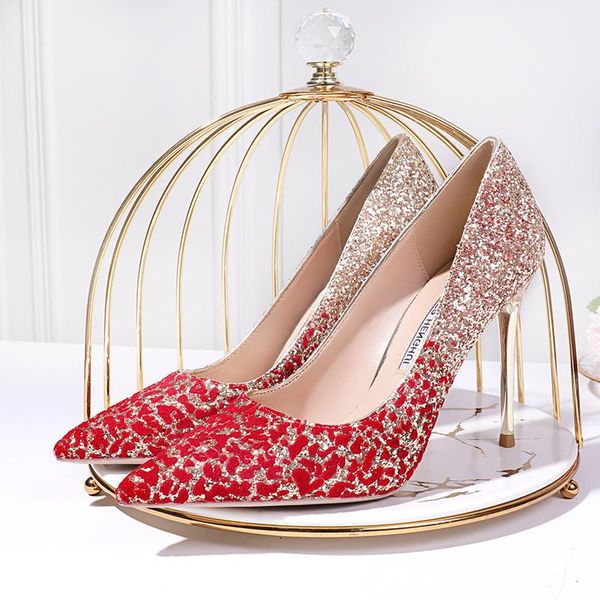 

dress shoes bride crystal 2021 fashion heels women ladies plus size high sequin for wedding, Black