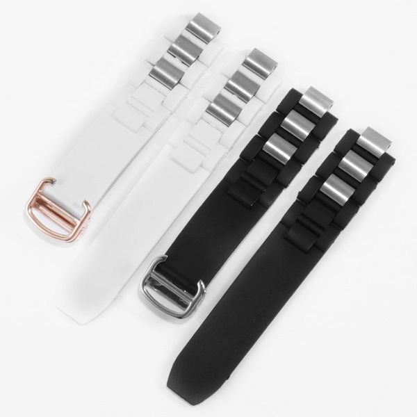

watch bands soft silicone watchband 20*10mm black white strap with folding buckle replacement belt for crw10198u2 men's accessories, Black;brown