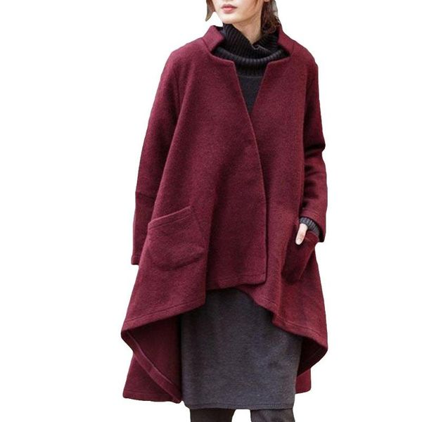 

women's jackets women stand collar irregular poncho coat solid color oversized long outwear, Black;brown