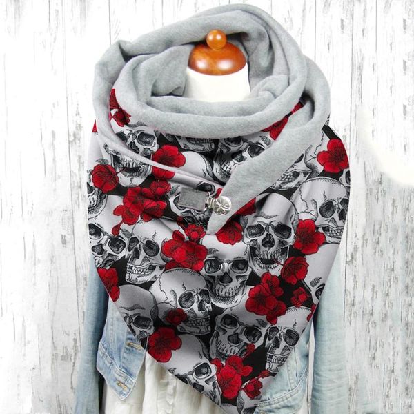 

scarves women 2021 winter warm skeleton printing button soft wrap casual double-layer shawls foulard femme d5, Blue;gray