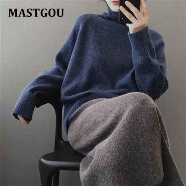 

mastgou oversized winter thick sweater women knitted cashmere pullover sweater long sleeve turtleneck loose jumper warm pull 210918, White;black