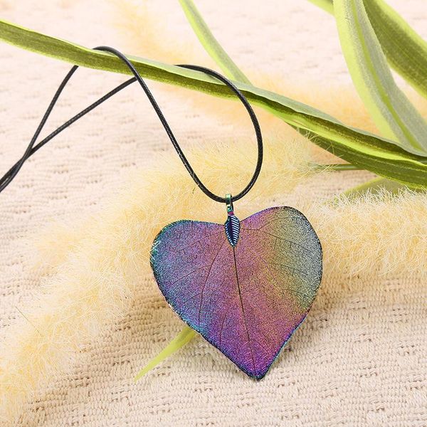

creative necklace bioplating natural leaf pendant heart shape real necklaces, Silver