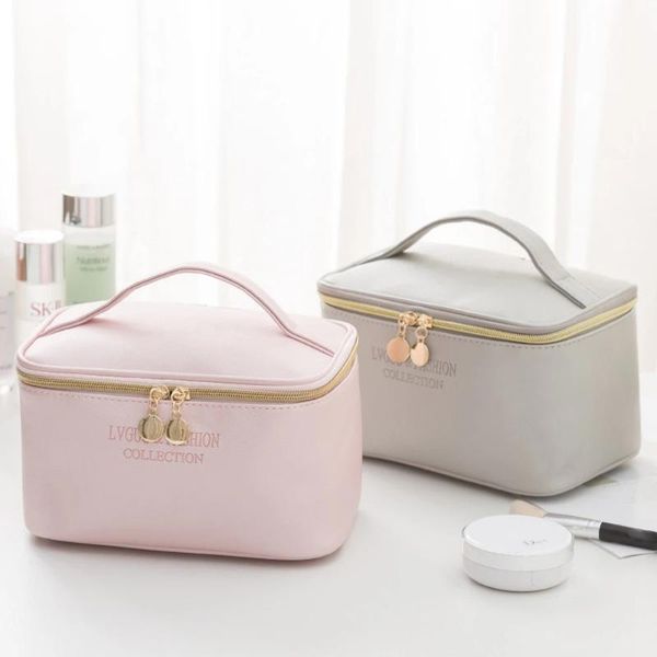 

pc ladies cosmetic bag pu leather waterproof zipper travel wash makeup storage beauty box boxes & bins