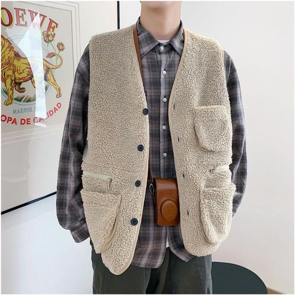 Herrenwesten Schöne Herbst- und Winter-koreanische Version der lockeren Mode-Trend-Baumwoll-Freizeitweste mit mehreren Taschen