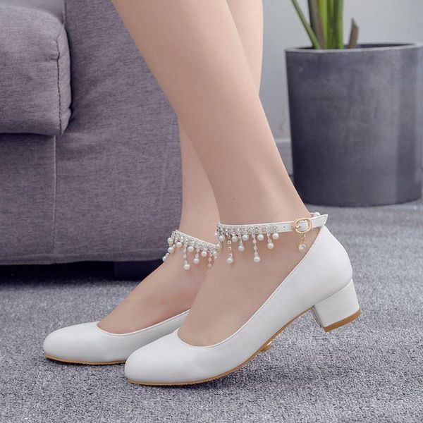 

dress shoes beaded tassel white wedding square heel round head single comfort women's fashion pumps party high heels, Black