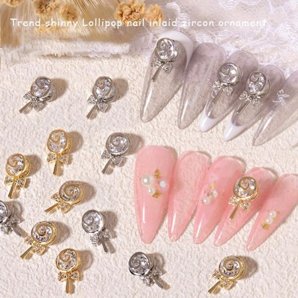 

nail art decorations golden 3d manicure decor lollipop zircon jewelry metal luxury diamond accessories diy gems rhinestones, Silver;gold