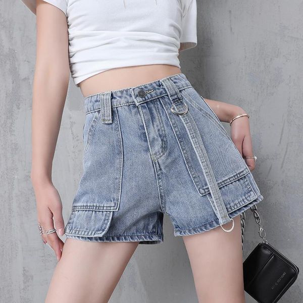 

women's jeans summer high waist loose wide leg short denim shorts for women, Blue
