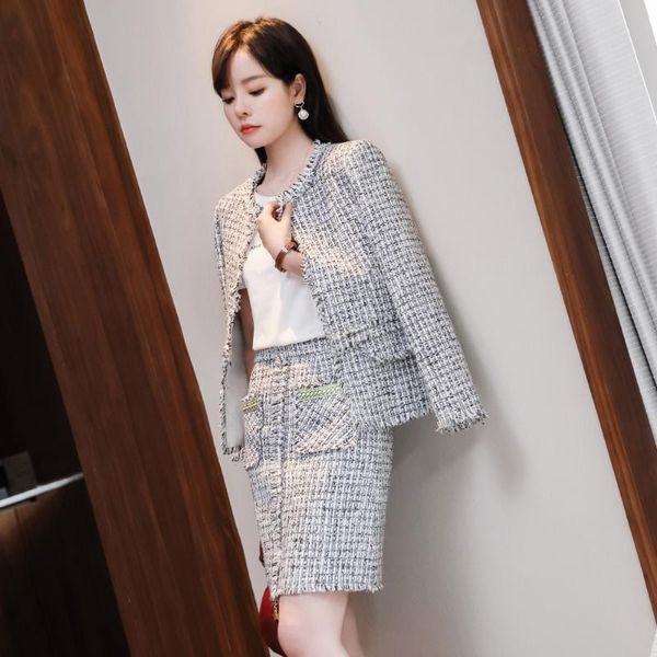 

novelty grey ol styles autumn winter women business suits with skirt and jackets coat for ladies office professional blazers set women', White
