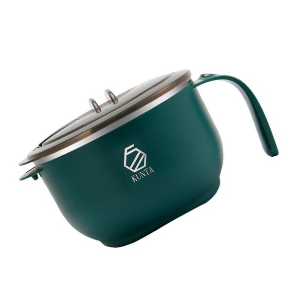 

1pc stainless steel noodles bowl students rice lidded insulated green bowls