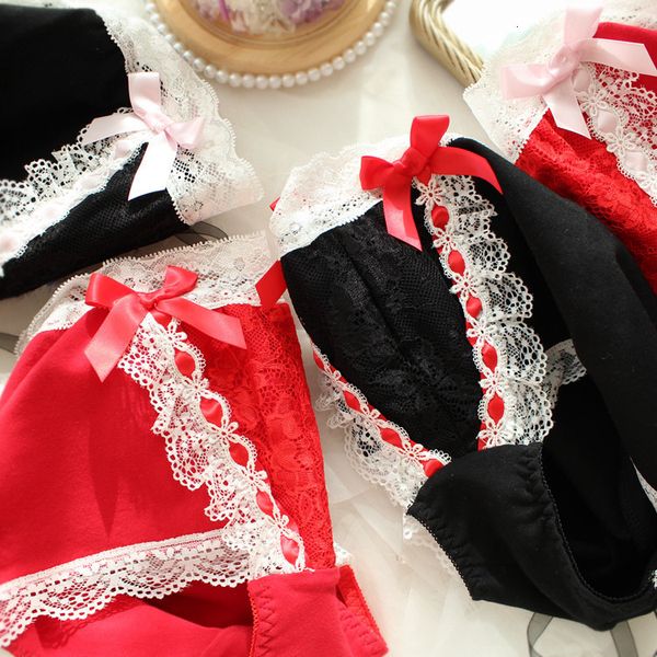 

birthday big bow cute cotton women's new year's red underwear, Black;pink