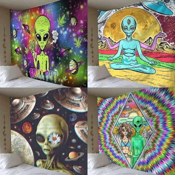 Alien-Wandteppich, Heimdekoration, psychedelisches Wandtuch, Anime-Muster, Teppichkunst 210608