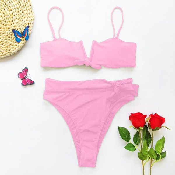 Bikinis da cintura alta de moda feminina Bikinis 2021 Mulheres Sexy Sexy colorido listrado tie lateral bandeira de maiô de biquíni de biquíni femme femme