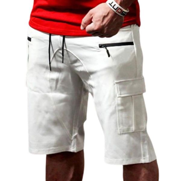 

men's shorts mens solid pocket drawstring straight men clothing casual white sports sweatshorts, White;black