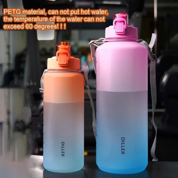 

water bottle 2l/4l sport scratch-proof scale print time marker featured bpa anti-slip leak-proof with straw for gym