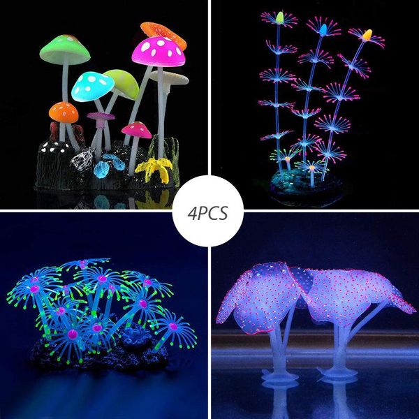 

decorations 4pcs artificial aquarium decoration coral plant shaped diy simulation mushroom ornament for fish tank accessories