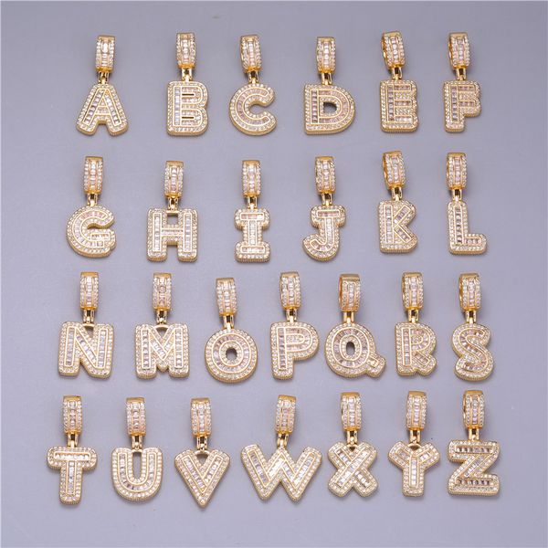 

men hip hop style 18k gold plated square charm cz micro pave alphabet necklace pendant, Bronze;silver