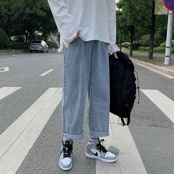 

men's jeans korean wide-leg fashion retro casual blue men streetwear loose hip-hop straight denim trousers mens s-xl 0bvi