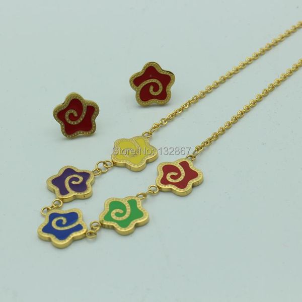 

earrings & necklace one set jewelry brand women stainless steel charm flower design earring gifts, Silver
