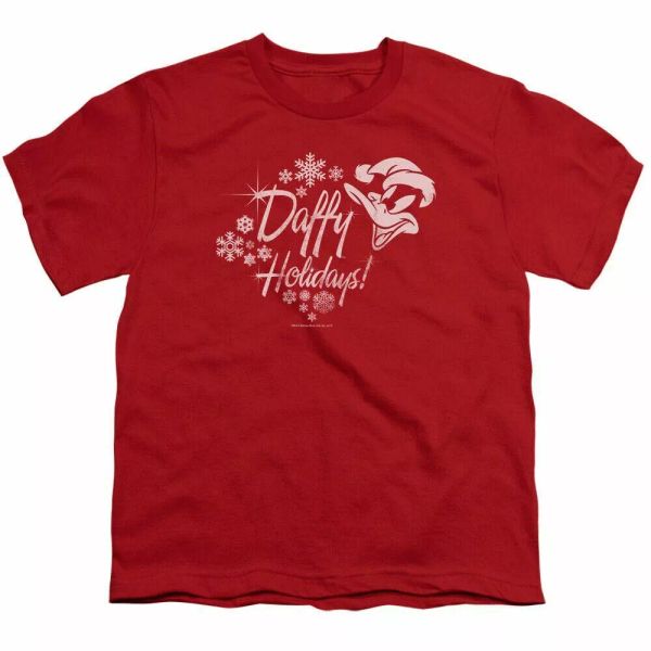 

Looney Tunes Daffy Holidays Kids Youth T Shirt Licensed Classic Cartoons Tee Red, White;black