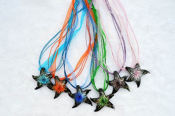 Moda Atacado 6Colores Colares Handmade Murano Lampwork Lampwork Mix De Vidro Color Inner Flower Starfish Pingentes Colar