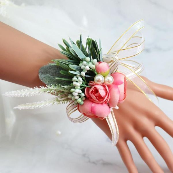 

bridal wedding corsage wrist rose flower bouquet bridesmaid groom handflower decorative flowers & wreaths