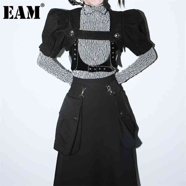 

[eam] women loose fit black hollow out cool short woolen vest v-collar sleeveless fashion spring autumn 1dd1540 210817, Black;white