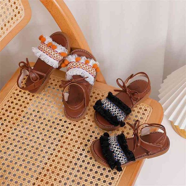 

children's summer 2021 new shoes fashion middle school children's national style bow girl's sandals, Black;red