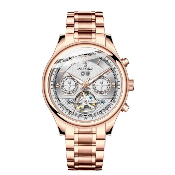 

senors sn170 wholesale fashion business style stainless steel watch for men automatic mechanical tourbillon wristwatches, Slivery;brown