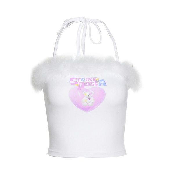 

women's tanks & camis arrival fashion women’s halter tank fluff edge pattern printed sleeveless tube vests, White