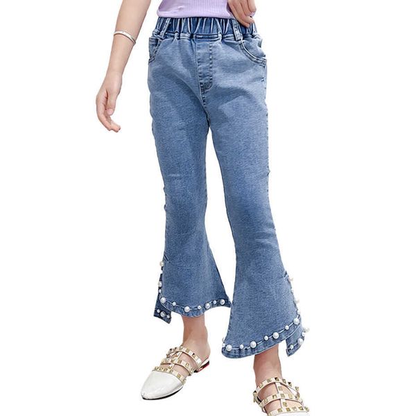 

girls jeans pearls spring autumn kid casual style children's clothing 6 8 10 12 14 210528, Blue