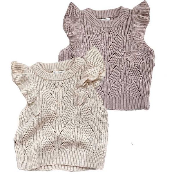 Baby Mädchen Pullover Mädchen Solide Ärmellose Pullover Weste Jungen Stricken Kinder Kleinkind Herbst Oberbekleidung Rüschen 211104