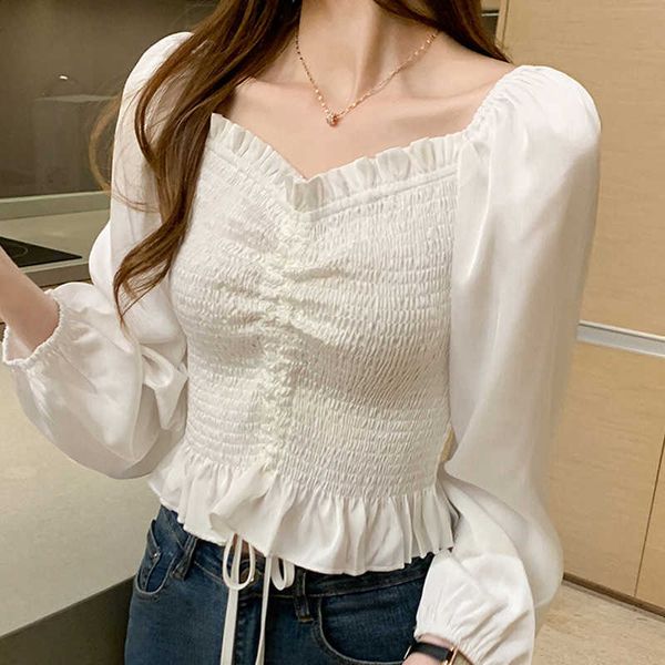 

long sleeve slash neck blouse women blusas mujer de moda chiffon blouse shirt women blusa womens and blouses d840 210602, White