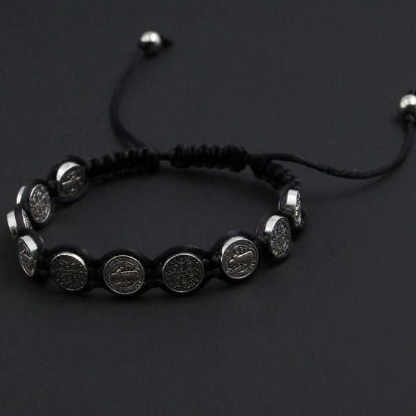 

beaded, strands handmade braided rosary bracelet vintage round st. benedict medal coin bracelets religious catholic jewelry gifts, Black