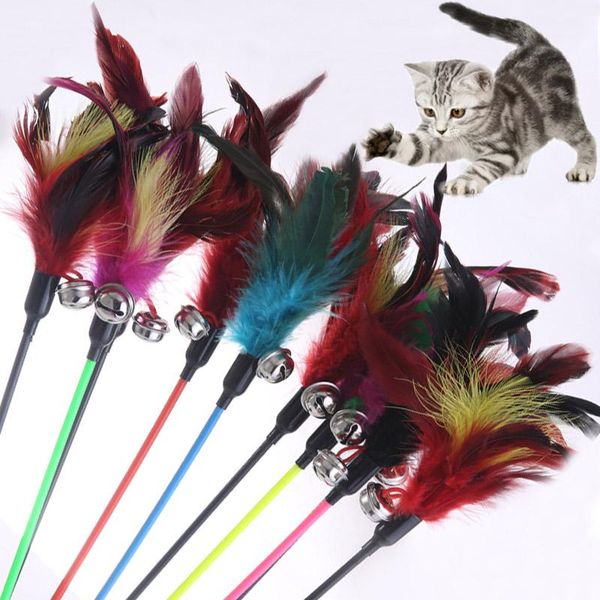 

cat toys 1 pcs make a stick pen with natural small bell like birds random color black