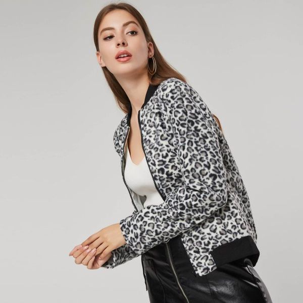 

women's jackets 2021 fall high street hip hop office lady women loose casual zipper leopard print female fashion cotton overcoats, Black;brown
