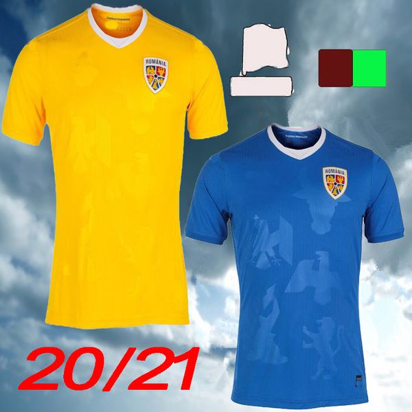 

thailand 2021 romania soccer jersey home yellow away biue 2122 alexandru cicaldau ianis hagi dennis marin men football shirts, Black;yellow